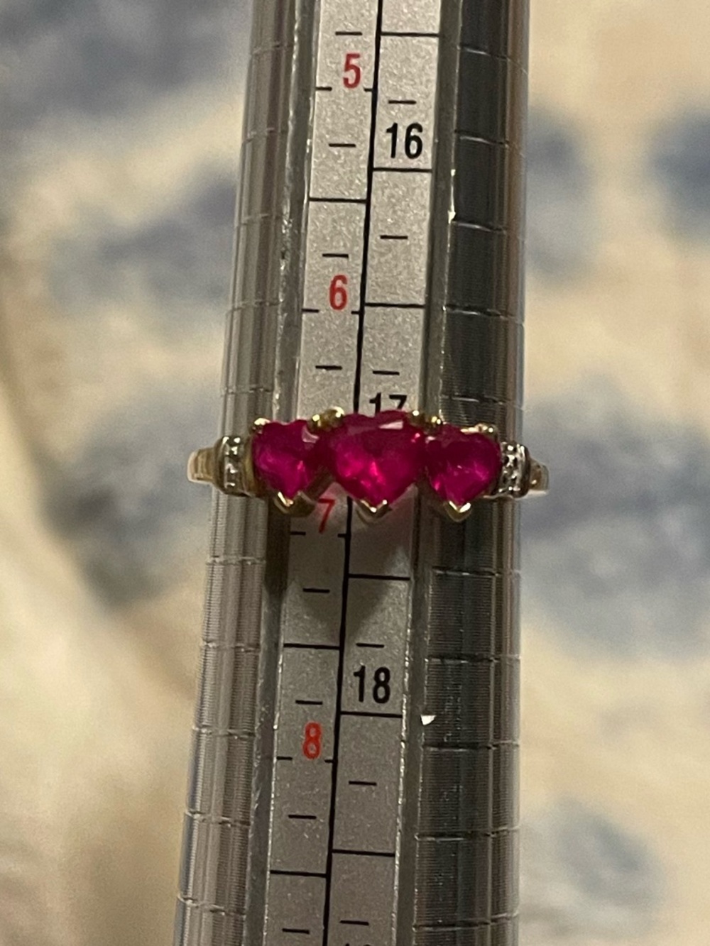 10K Vintage Heart Cut Ruby Three-Stone Wedding Ring